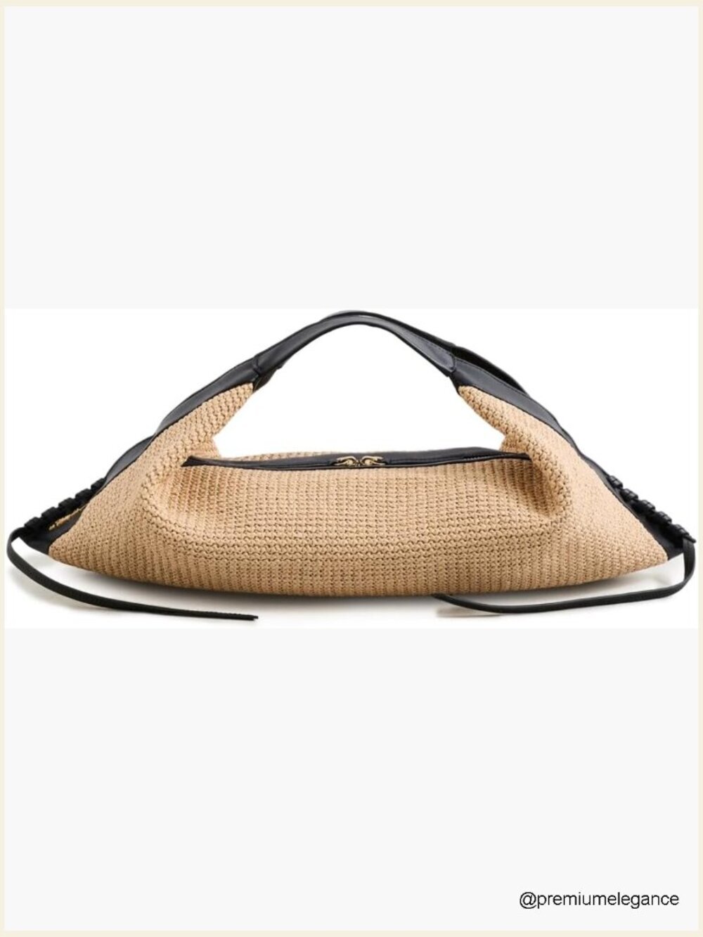 Raffia Crossbody Bag with Crystal Accents Leather Trim Adjustable Strap